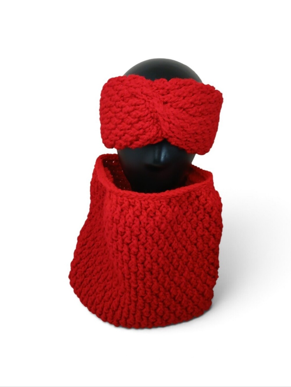 Handmade Red Crochet Headband and Neck Warmer Set - Women Accessories